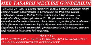 YENİ MEB TASARISI KABUL EDİLİRSE OKUL MÜDÜRLERİNİ  TERLEYECEK