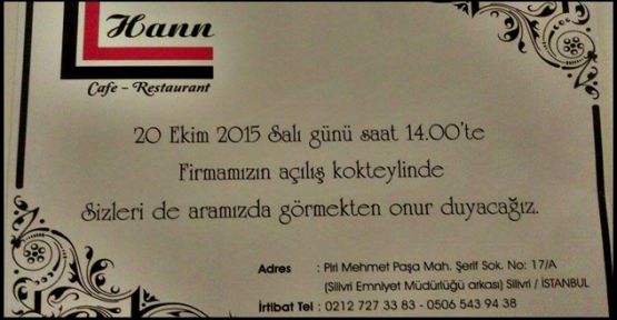 Hann Cafe-Restaurant Açılıyor