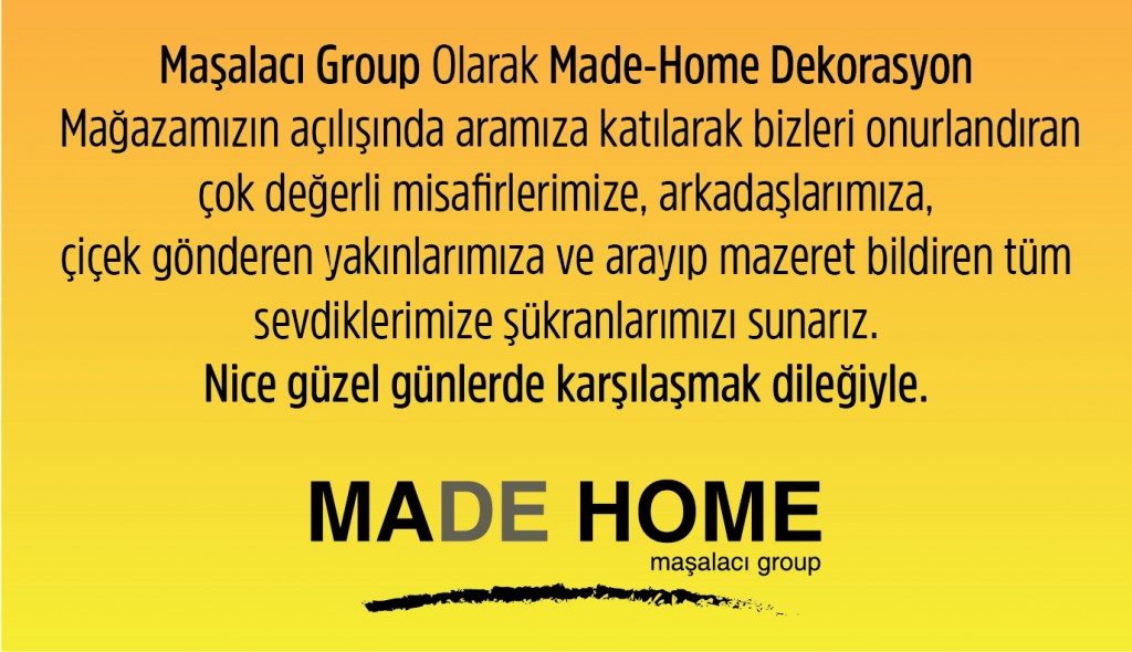 Made-Home Dekorasyon Teşekkür Mesajı