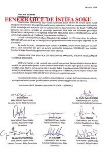 FENERBAHÇE’DE 3. BÖLGEDEN ALİ KOÇ İSTİFASI