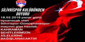 Silivri – Gümüşhane maçı duyurusu