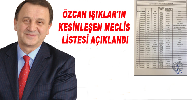 ÖZCAN IŞIKLAR’IN KESİNLEŞEN LİSTESİ