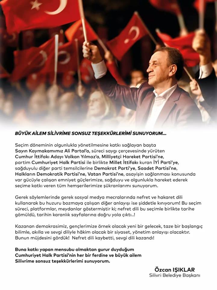 ÖZCAN IŞIKLAR, TEŞEKKÜR ETTİ