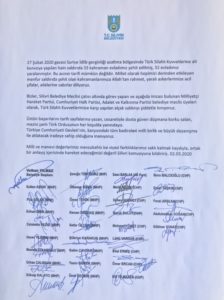 Silivri Belediye Meclisi, İdlip’de Türk askerine yapılan hain saldırıyı ortak bildiri ile kınadı.