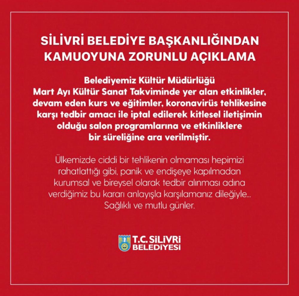 Silivri Belediyesi Etkinlikleri iptal etti