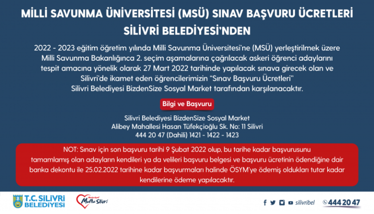 MSÜ SINAV ÜCRETLERİ SİLİVRİ BELEDİYESİNDEN
