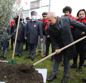 Çanakkale’ye giden bisikletçilerin getirdikleri toprakla zeytin ağacı dikildi